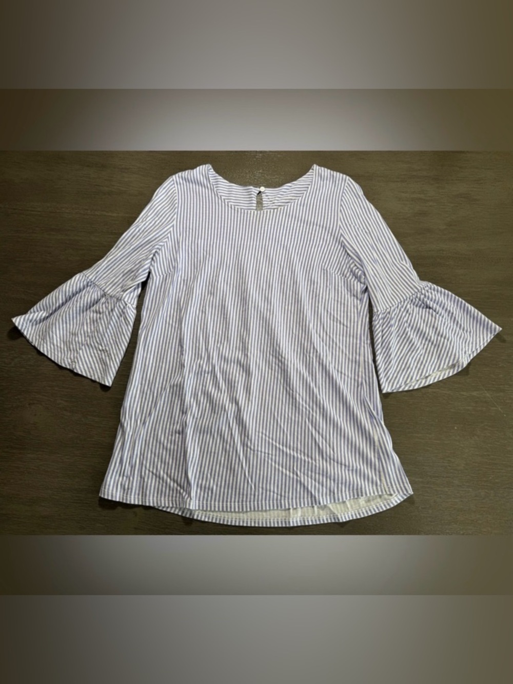 Soft Surrounding Blouse White Blue Striped Shirt Belle Sleeves S